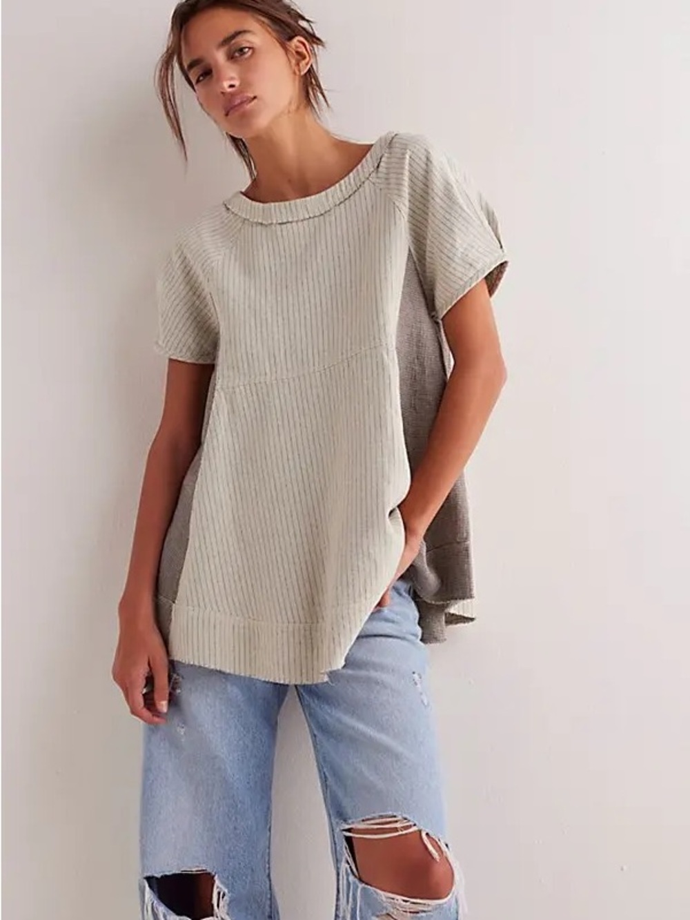 Free People We The Free Sunset City Menswear Tunic Top Striped Cotton Small S